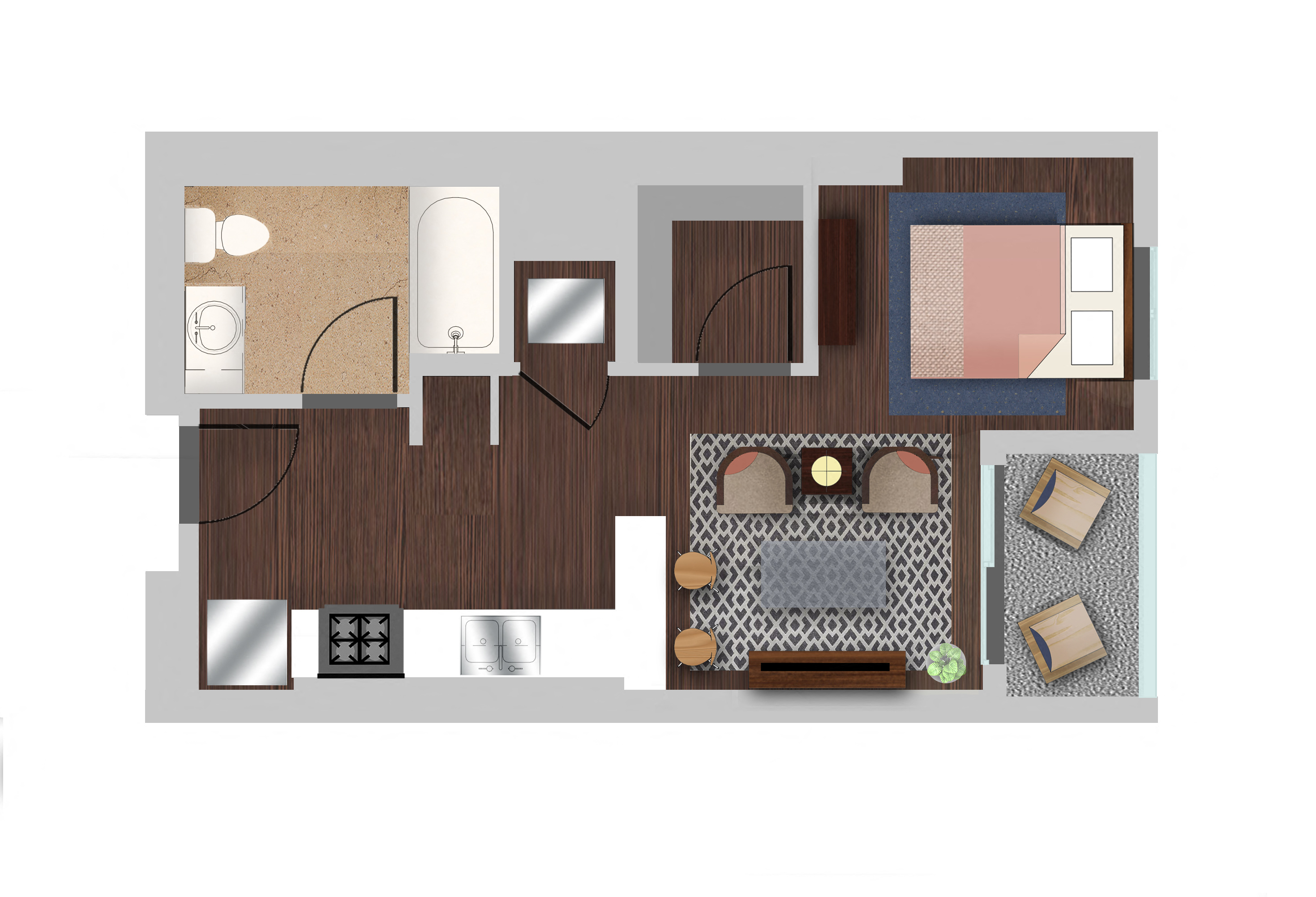 Floor plan for studio, 1 bath, 474 sqft